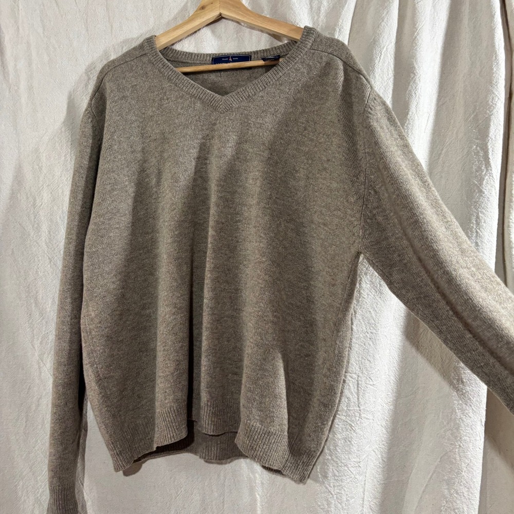 Vintage 90s Mens XXL V-Neck Sweater 100% Lambswool Brown Tan Woolmark Quiet Lux